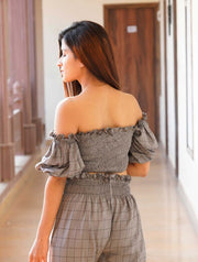 Gorgeous Grey Off-Shoulder Smocked Top